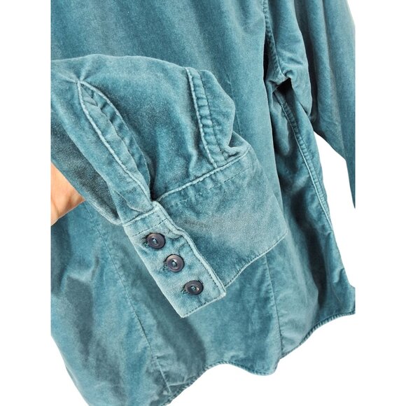 L.L. Bean Teal 100% Cotton Velvet Button-Up Shirt Medium - Picture 4 of 6
